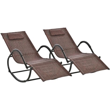 Conjunto de 2 mecedoras de exterior tumbonas mecedoras con reposabrazos reposacabezas y efecto de ratán carga 160 kg 160x61x79 cm marrón