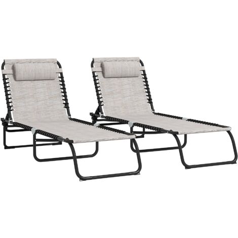 Conjunto de 2 tumbonas plegables tumbonas de jardín con respaldo ajustable en 4 posiciones carga 120 kg para terraza piscina playa 197x58x30 cm crema (1/5)