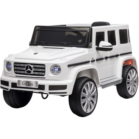 Coche eléctrico para niños de +3 años BENZ G500 todoterreno de batería 12 V con control remoto música bocina velocidad 3-5 km/h carga 30 kg blanco
