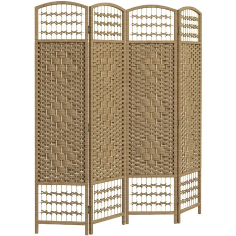 HOMCOM biombo separador de ambientes de 4 paneles 160x170 cm divisor de habitación plegable de cuerda de papel y marco de madera decoración natural