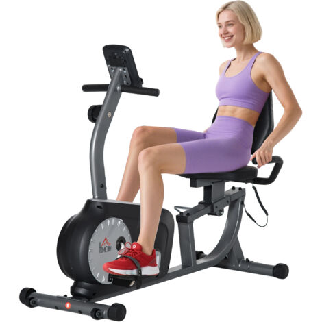 Bicicleta estática con respaldo bicicleta de ejercicio de fitness con 8 niveles de resistencia magnética longitud ajustable pantalla LCD gris