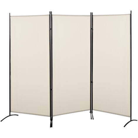 Biombo de 3 paneles biombo separador de ambientes 253x50x182 cm divisor de habitación plegable con 6 pies de metal beige (1/5)