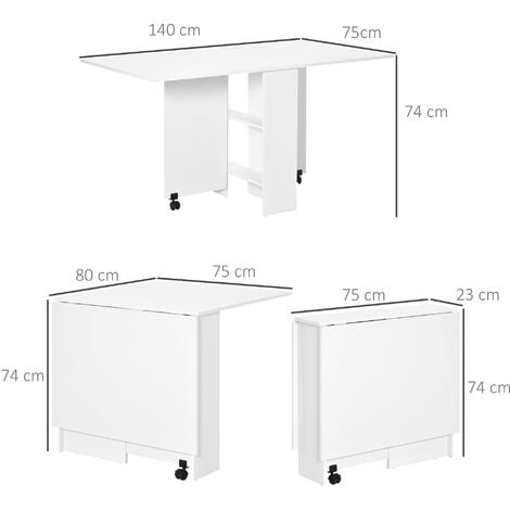 Mesa Comedor Plegable Ruedas Madera Multifuncion Movible 140 cm