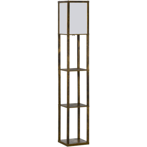 Lámpara de pie de madera con 3 estantes de almacenaje para bombilla E27 potencia máx. 40W lámpara moderna para salón 26x26x160 cm marrón rústico