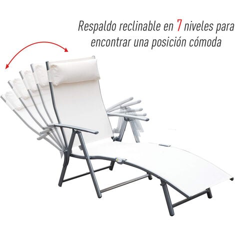Outsunny Tumbona Plegable Respaldo Ajustable a 7 Niveles con Almohada  Textilene Resistente Relax en Exterior Piscina Terraza Camping  137x63.5x100.5cm Acero