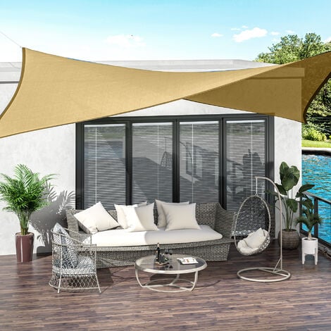 Outsunny Toldo Vela Rectangular 6x4 m Vela de Sombra para Jardín Patio  Terraza Poliéster Anti UV Color Arena