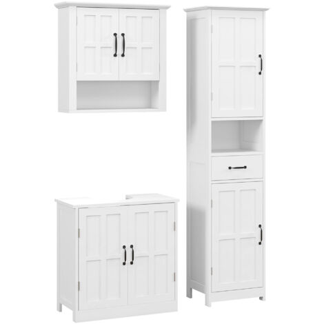 Conjunto de baño incluye 1 columna de baño 1 mueble para debajo del lavabo y 1 armario de pared con estante ajustable estilo moderno blanco