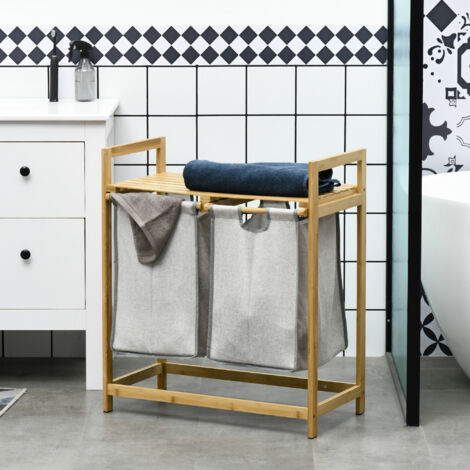LIFEZEAL - Cesto Para Ropa Sucia De Bambú, 68 Litros | Con Bolsa De Tela Extraíble, 50x35x64 Cm, Para Lavandería Y Baño