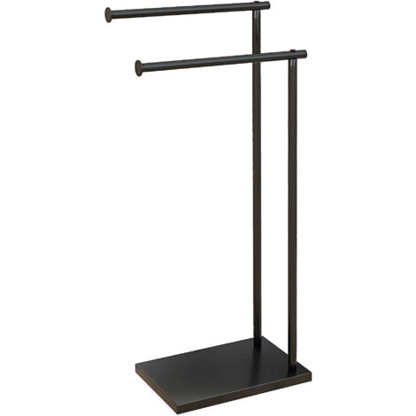 Toallero de pie de 2 niveles toallero escalera con 2 barras y marco metálico toallero de baño moderno en forma de L 35,5x20x78 cm negro