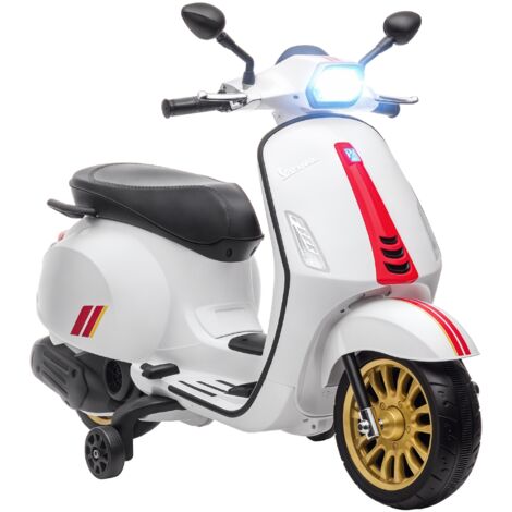 Moto eléctrica para niños de +3 años con licencia vespa moto de batería para niños 6V con USB MP3 luz LED radio FM velocidad 3 km/h carga 35 kg blanco