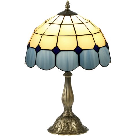 Lámpara de mesita de noche estilo clásico lámpara de mesa hecha a mano lámpara de noche de vidrio para dormitorio salón Ø31x48 cm azul (1/5)