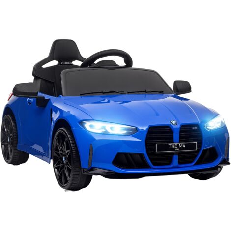 Coche eléctrico para niños BMW M4 coche de batería para niños 12V con mando a distancia bocina música velocidad 3-5 km/h cinturón de seguridad azul