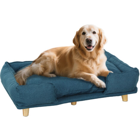 Sofá para perros grandes cama elevada para perros con patas de madera y cojín lavables cama para mascotas carga 30 kg 96x66x24 cm azul