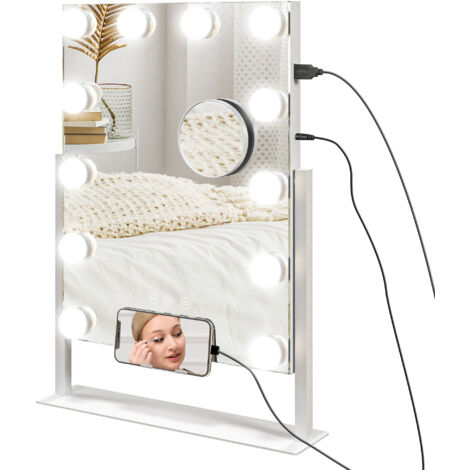 Hollywood espejo de maquillaje con luz espejo de tocador 30x40 cm con 12 bombillas LED 3 modos de iluminación ajustables interruptor táctil blanco (1/5)