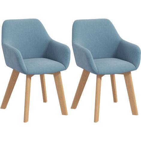 Pack de 2 sillas de comedor sillas de cocina tapizado en terciopelo con respaldo reposabrazos y patas de madera carga 120 kg 54x57x80 cm azul