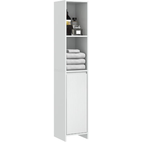 Armario alto de baño columna auxiliar de baño armario de baño con puerta 2 estantes abiertos antivuelco estilo moderno 30x30x160 cm blanco (1/5)