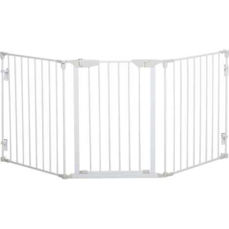 Barrera para perros plegable valla para mascotas de 3 paneles con cierre inteligente barrera de seguridad para escalera pasillo 180x74,5 cm blanco