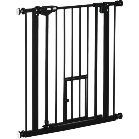 Barrera de seguridad para perros barrera para mascotas extensible con puerta pequeño cierre automático y sistema de doble bloqueo 74-80x76,2 cm negro (1/5)