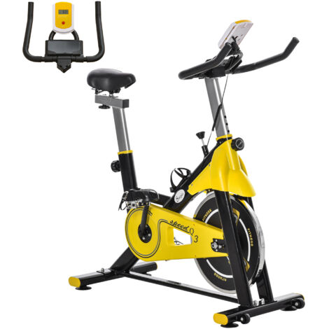 Bicicleta estática con resistencia regulable bici estática bicicleta de fitness con pantalla LCD ruedas manillar y asiento ajustable amarillo y negro