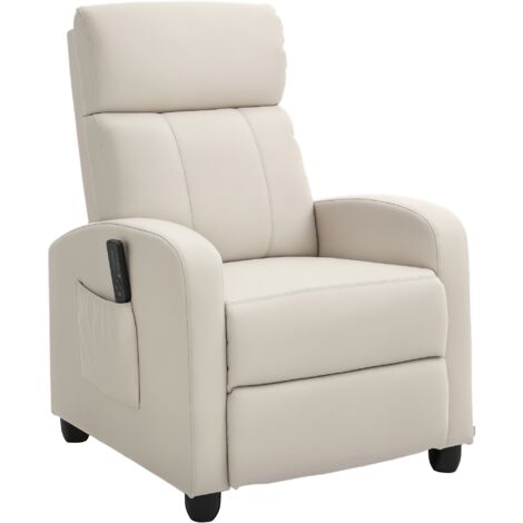 Sillón de Masaje Relax Reclinable con Mando a Distancia 2 Zonas de Masaje 8 Programas 5 Niveles de Intensidad y Temporizador 68x88x98cm crema