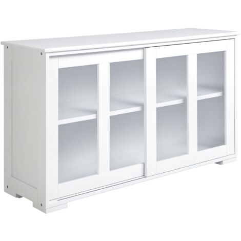 Aparador de cocina moderno aparador apilable mueble auxiliar de cocina con 2 puertas corredizas de vidrio y estante ajustable 107x33x62,5 cm blanco