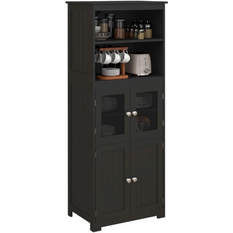 Alacena de cocina aparador de comedor armario de cocina con 4 puertas 2 estantes abiertos y estante ajustable para salón 60x30x162 cm negro