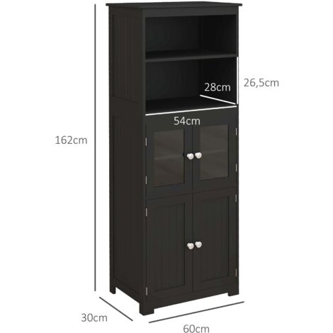 Alacena de cocina aparador de comedor armario de cocina con 4 puertas 2 estantes abiertos y estante ajustable para salón 60x30x162 cm negro