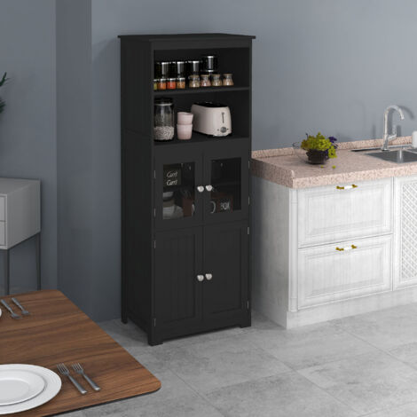 Alacena de cocina aparador de comedor armario de cocina con 4 puertas 2 estantes abiertos y estante ajustable para salón 60x30x162 cm negro