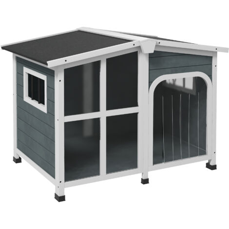 Caseta para perros casa para perros pequeños con techo abatible frontal de acrílico puerta con cortina y fondo extraíble 101x66,5x70,5 cm gris oscuro
