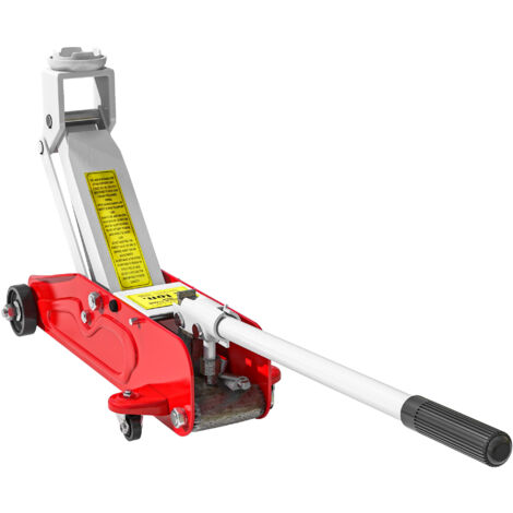 Gato hidráulico para coche de 2 toneladas con altura ajustable 12-30 cm y 4 ruedas para apoyar coches automóviles rojo y amarillo