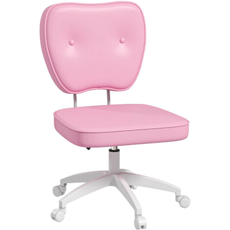 Silla de escritorio tapizada en PU silla de oficina giratoria con altura ajustable sin brazos carga 120 kg 46x59x82-92 cm rosa (1/5)