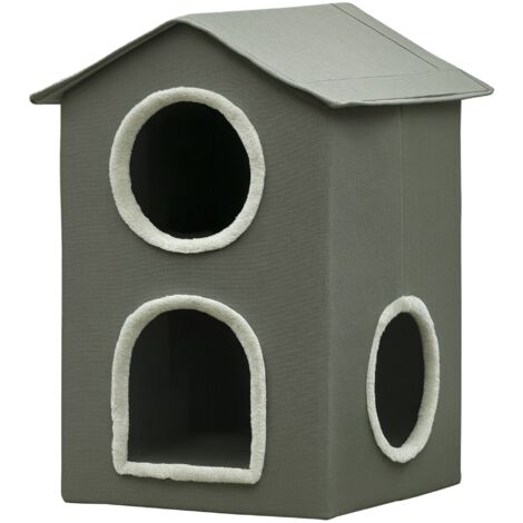 Casa para gatos de 2 niveles cama para gatos cueva para gatos con 3 puertas y cojines lavables 42x46x59,5 cm gris