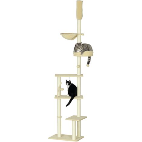 Árbol para gatos de suelo a techo de 230-250 cm árbol rascador para gatos con altura ajustable múltiples plataformas cestos hamaca bolas beige