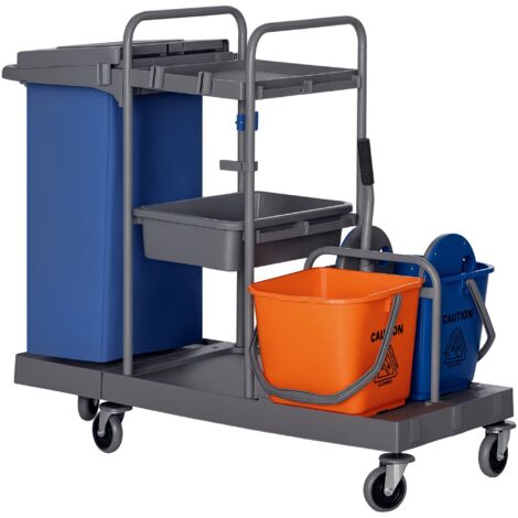 Carro de limpieza con bolsa de basura carro de servicio con cubos de fregar de 18L escurridor de prensa y estantes 111x63,3x103 cm multicolor