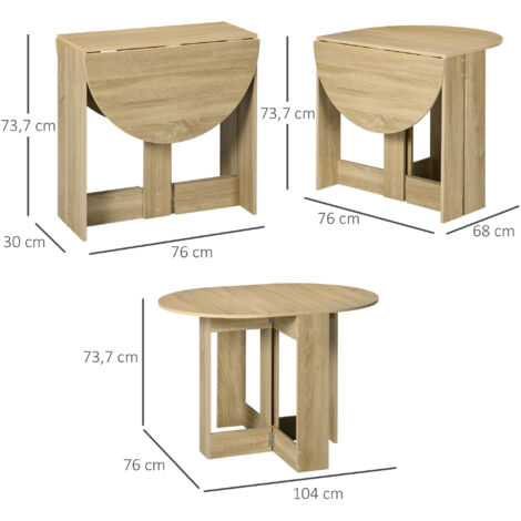 Mesa plegable de comedor mesa de cocina plegable con 2 alas abatibles mesa plegable para 2-4 personas 104x76x73,7 cm roble