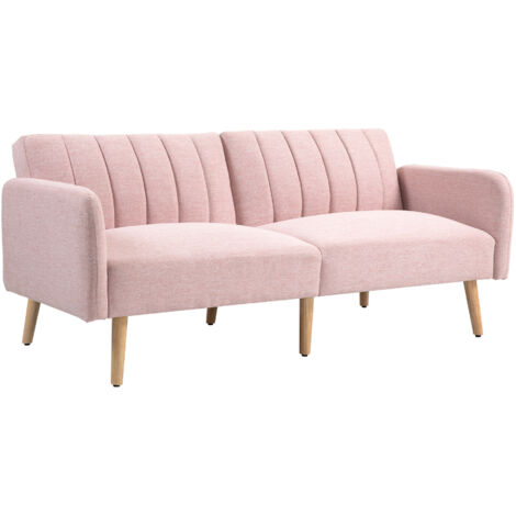 Sofá cama de 2 plazas sofá cama plegable tapizado en lino sintético con respaldo ajustable en 3 niveles y reposabrazos desmontables 173x75x73 cm rosa