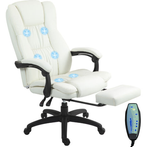 Silla de masaje con 6 puntos de masaje con altura ajustable giratoria reclinable reposapiés retráctil y control remoto 68,5x68,5x113-121 cm crema