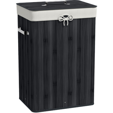 Cesto para ropa sucia plegable de bambú cesto para ropa sucia con tapa asas y bolsa extraíble para baño 40x30x60 cm negro