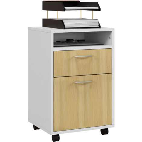 Cajonera de oficina móvil con cajón y gabinete mueble archivador con ruedas soporte de impresora para estudio 40x35x60 cm natural