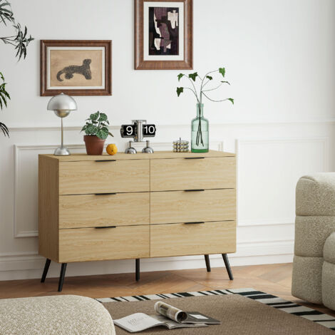 Cómoda con 6 cajones cómoda para dormitorio moderno con diseño anti-vuelco cajonera para salón pasillo 110x40x75 cm roble