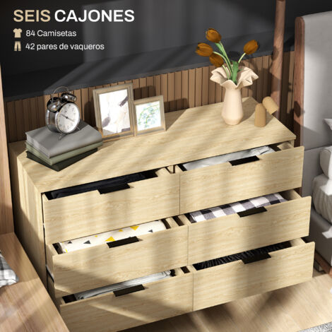 Cómoda con 6 cajones cómoda para dormitorio moderno con diseño anti-vuelco cajonera para salón pasillo 110x40x75 cm roble