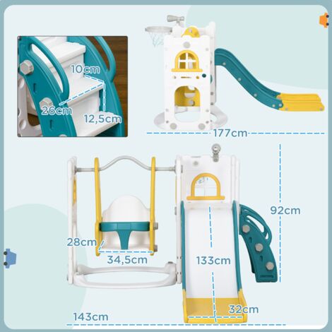 AIYAPLAY Tobogán Infantil 6 En 1 Con Columpio Y Tobogán Telescopio Aro De Baloncesto Espacio De Almacenamiento~1oj4adkj8a800