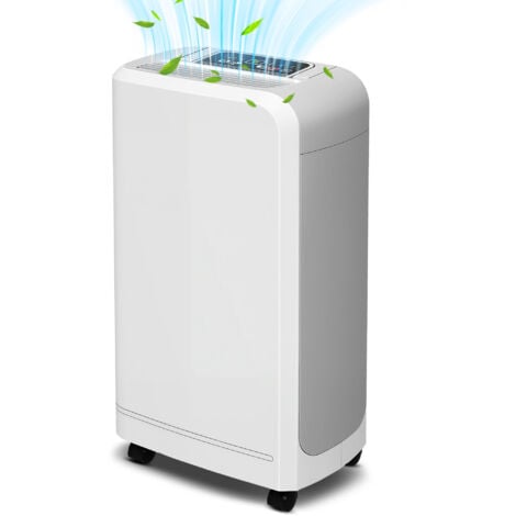 Deshumidificador eléctrico 12L/día depósito de agua 2,5L con ruedas temporizador de 24 horas pantalla digital de humedad blanco
