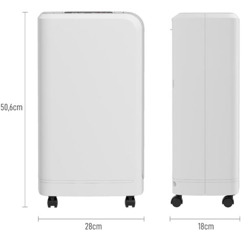 Deshumidificador eléctrico 12L/día depósito de agua 2,5L con ruedas temporizador de 24 horas pantalla digital de humedad blanco