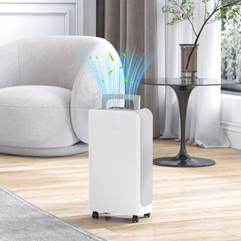 Deshumidificador eléctrico 12L/día depósito de agua 2,5L con ruedas temporizador de 24 horas pantalla digital de humedad blanco
