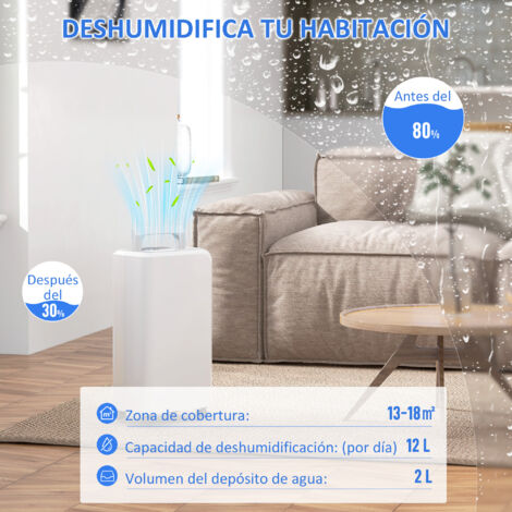 Deshumidificador eléctrico 12L/día depósito de agua 2,5L con ruedas temporizador de 24 horas pantalla digital de humedad blanco