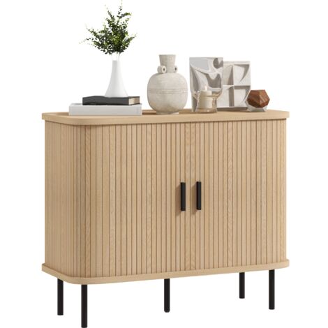 Aparador vintage aparador para salón con 2 puertas correderas de tambor y compartimientos aparador para cocina comedor 90x40x75 cm roble