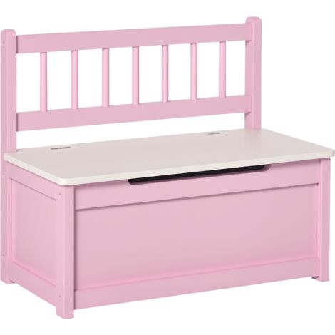 Baúl para juguetes banco almacenaje para niños con respaldo y tapa amortiguadora carga 40 kg para salas de juego dormitorio 60x30x50 cm rosa y blanco
