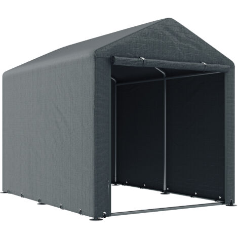 Carpa para herramientas bicicletas y motos 1,6x2,2x1,7 m garaje portátil con 2 habitaciones puerta con cremallera impermeable anti-UV gris oscuro