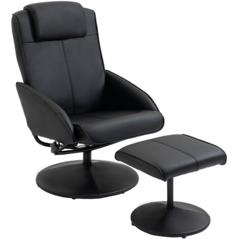 Sillón reclinable con reposapiés sillón de salón giratorio con tapizado en PU y estructura de acero carga 120 kg butaca para dormitorio negro